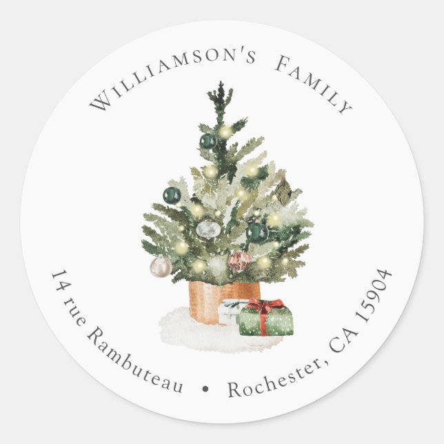 Watercolor Watercolor Holiday Christmas Tree  Classic Round Sticker (Front)