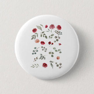 Watercolor Watercolor Roses Green Leaves Leaves 6 Cm Round Badge