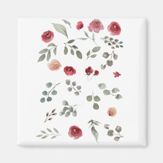 Watercolor Watercolor Roses Green Leaves Leaves Magnet