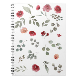 Watercolor Watercolor Roses Green Leaves Leaves Notebook