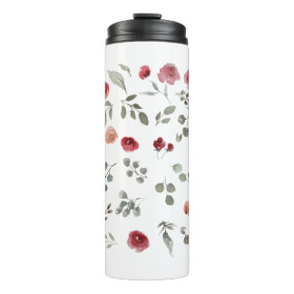 Watercolor Watercolor Roses Green Leaves Leaves Thermal Tumbler