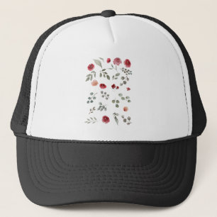 Watercolor Watercolor Roses Green Leaves Leaves Trucker Hat