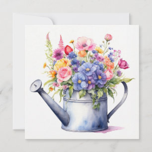 Watercolor Watering Can with Garden Flowers  Card
