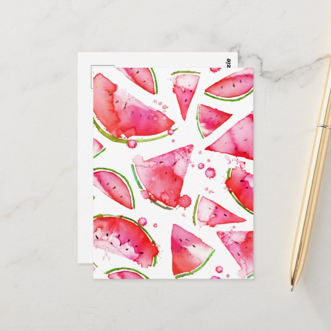 Watercolor Watermelon 1 Postcard (Front/Back In Situ)