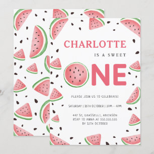 Watercolor Watermelon 1st Summer Birthday Party Invitation