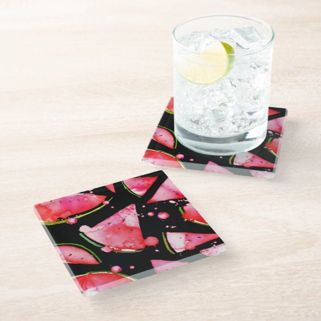 Watercolor Watermelon 2 Glass Coaster (Angled)