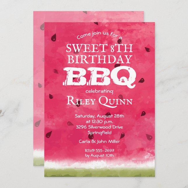Watercolor Watermelon Birthday Invitations (Front/Back)