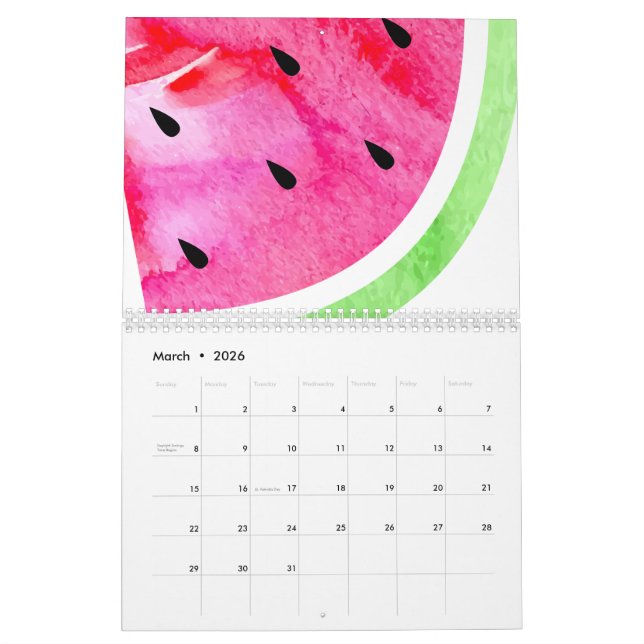 Watercolor Watermelon Calendar (Mar 2026)