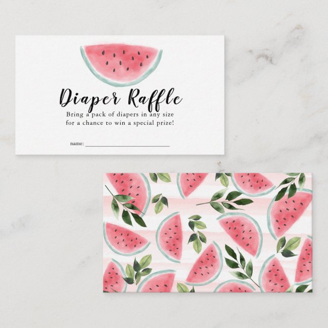Watercolor Watermelon Diaper Raffle Ticket Enclosure Card (Front/Back)