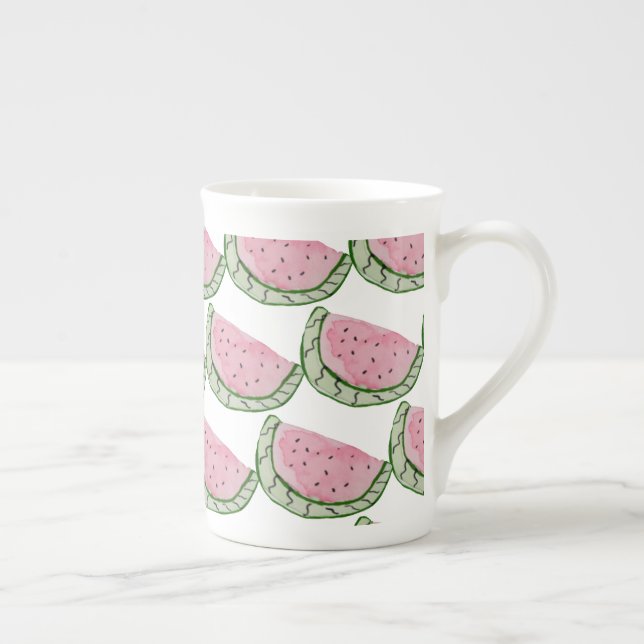 Watercolor Watermelon Doodles Painted Patterned  Bone China Mug (Right)