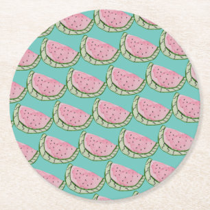 Watercolor Watermelon Doodles Painted Patterned Round Paper Coaster
