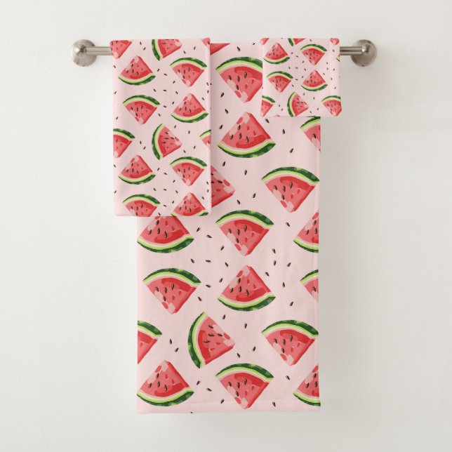Watercolor Watermelon Fruit Pattern Bath Towel Set (Insitu)