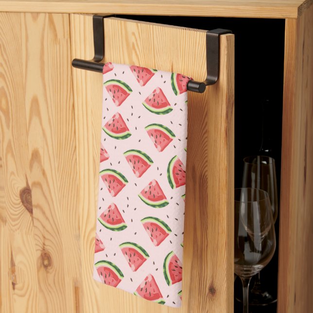 Watercolor Watermelon Fruit Pattern Tea Towel (Thirds Fold)