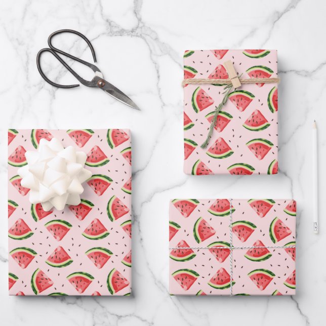 Watercolor Watermelon Fruit Pattern Wrapping Paper Sheet (Front)