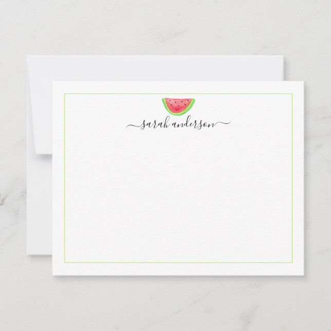 Watercolor Watermelon Green Border Personalised Card (Front)