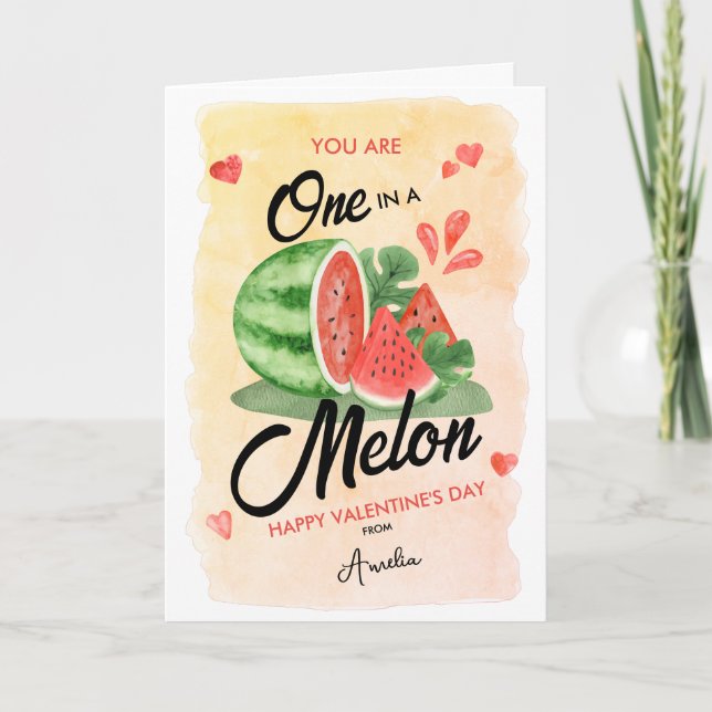 Watercolor Watermelon Heart Valentine's Day Folded Holiday Card (Front)