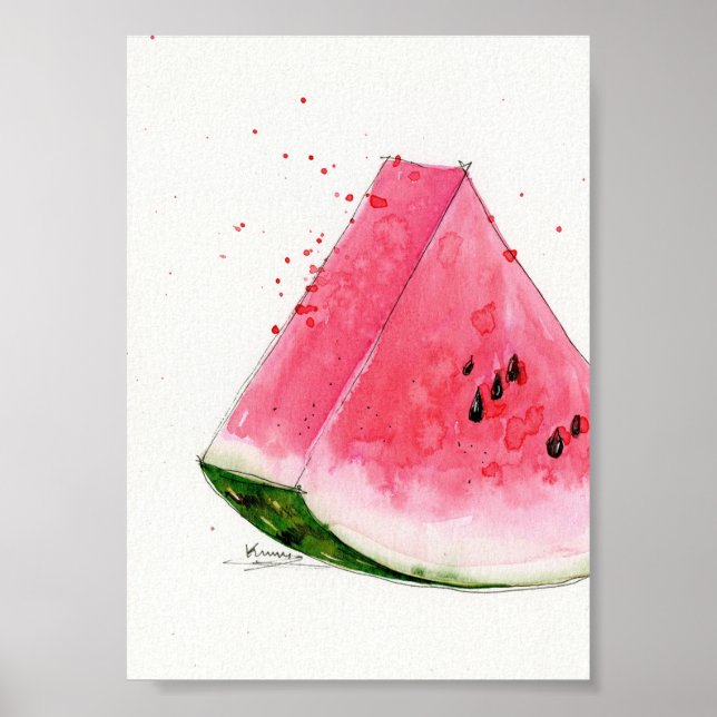 Watercolor, Watermelon Kitchen art Poster (Front)