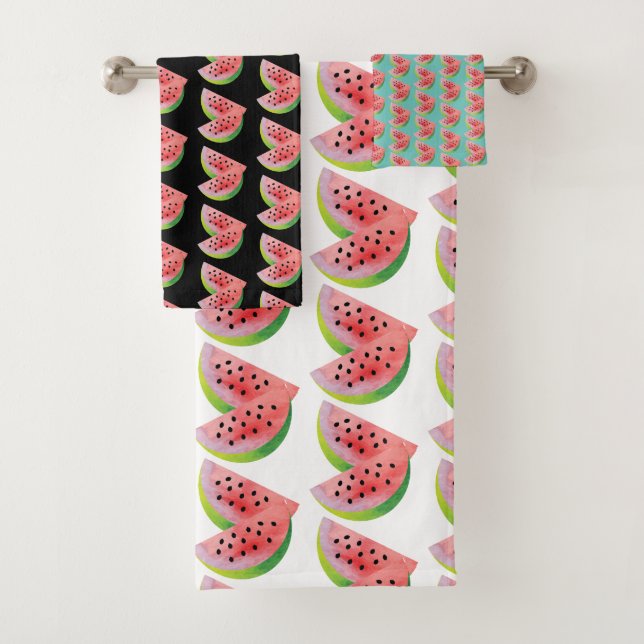 Watercolor Watermelon Pair Summer Teal  Pattern  Bath Towel Set (Insitu)