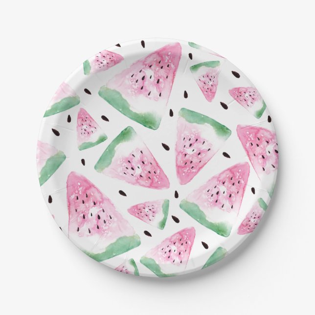 Watercolor Watermelon Paper Plate (Front)