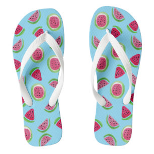 Watercolor watermelon pattern red green blue flip flops
