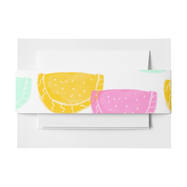 Watercolor Watermelon Pink Green Yellow Pattern   Invitation Belly Band (Front Example)
