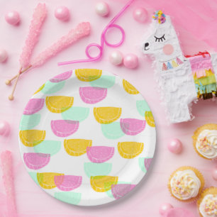 Watercolor Watermelon Pink Green Yellow Pattern Paper Plate
