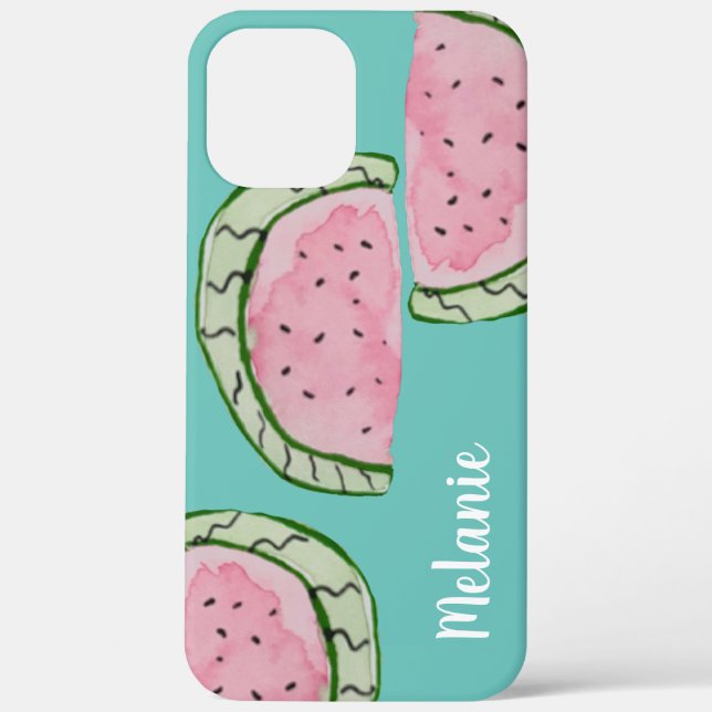 Watercolor  Watermelon Pink  Teal Monogrammed    Case-Mate iPhone Case (Back)
