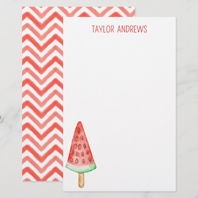 Watercolor Watermelon Popsicle Stationery (Front/Back)