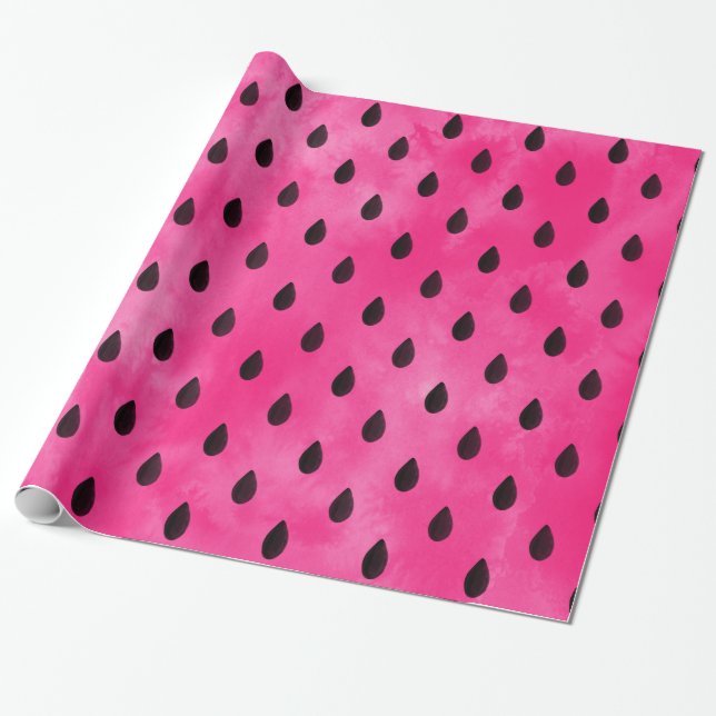 Watercolor Watermelon Seeds Wrapping Paper (Unrolled)