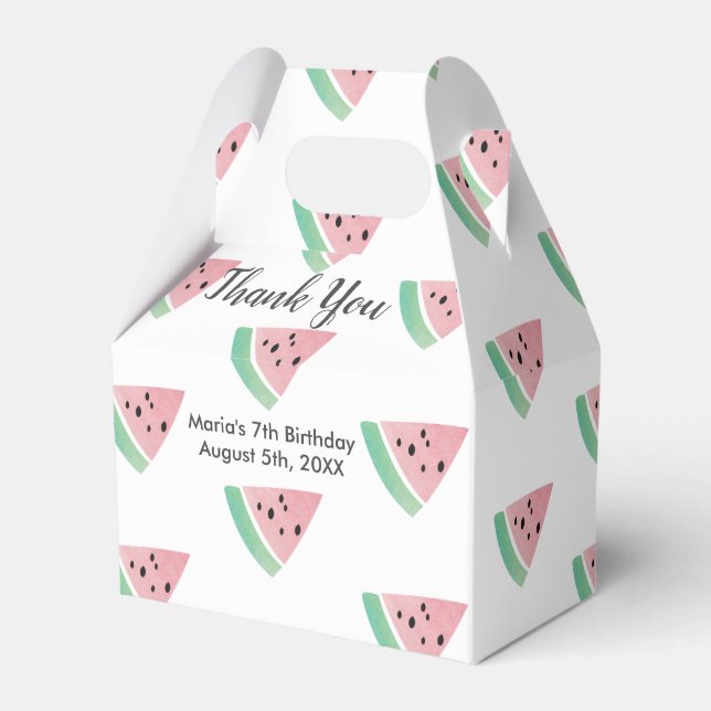 Watercolor Watermelon Slice Birthday Party Pattern Favour Box (Front Side)