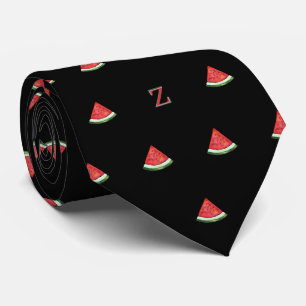 Watercolor Watermelon Slice Monogram Initial Black Tie