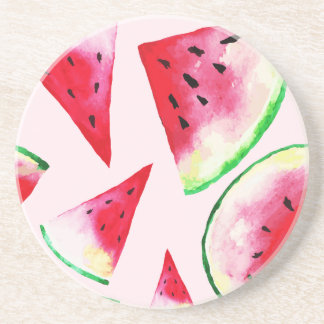 Watercolor Watermelon Slice Pattern Coaster