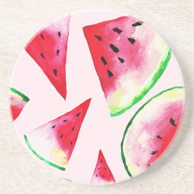 Watercolor Watermelon Slice Pattern Coaster (Front)
