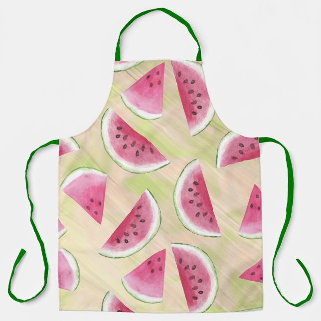 Watercolor Watermelon Slices Paint Brush Strokes Apron (Front)
