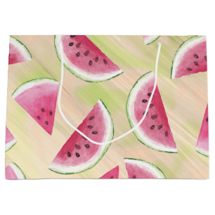 Watercolor Watermelon Slices Paint Brush Strokes Large Gift Bag