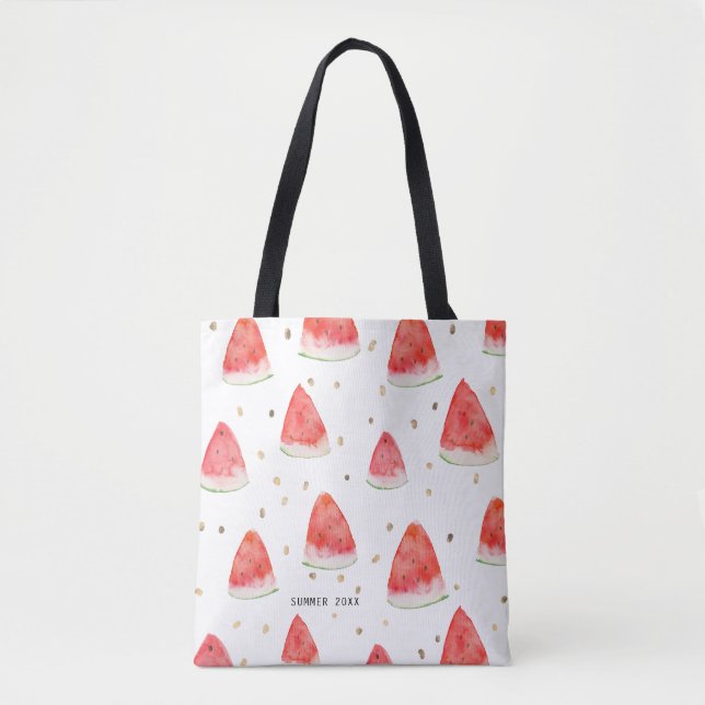 Watercolor Watermelon Slices Personalised Summer Tote Bag (Front)