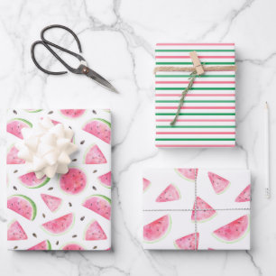 Watercolor Watermelon & Stripes Pattern   Wrapping Paper Sheet