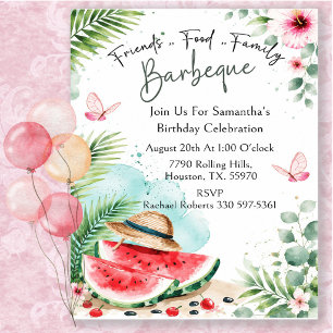 Watercolor Watermelon Summer Birthday Barbecue  Invitation