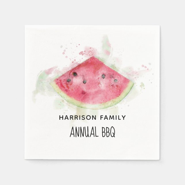 Watercolor Watermelon Summer Family BBQ Napkin (Front)