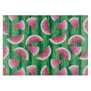 Watercolor Watermelon Summer Slices On Green Cutting Board