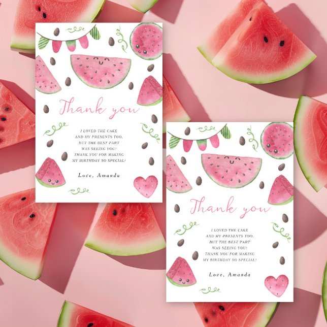Watercolor watermelons birthday party thank you card (Creator Uploaded)