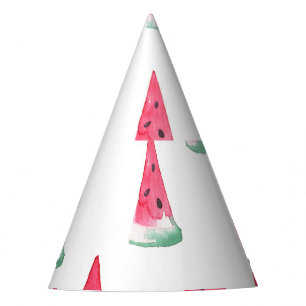 Watercolor watermelons, seamless summer pattern. party hat