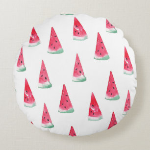 Watercolor watermelons, seamless summer pattern. round cushion