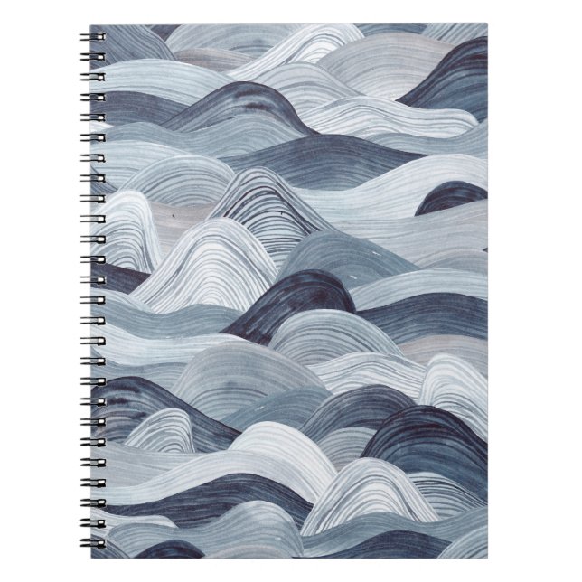 Watercolor wave pattern. Seamless background. Grey Notebook (Front)