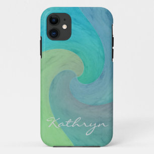 Watercolor Wave Turquoise Green Personalised Art iPhone 11 Case