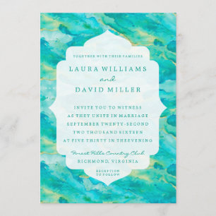 Watercolor Waves Beach Wedding Invitation