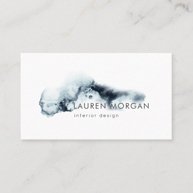 Watercolor Waves Blue Minimalistic Business Card (Front)