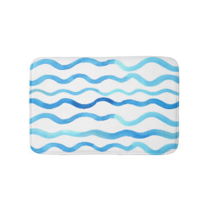 Watercolor Waves: Blue Turquoise Seamless. Bath Mat