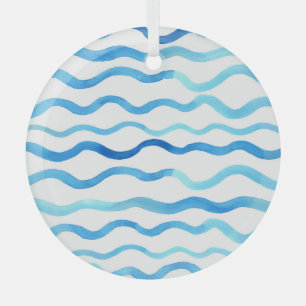 Watercolor Waves: Blue Turquoise Seamless. Glass Tree Decoration