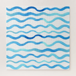 Watercolor Waves: Blue Turquoise Seamless. Jigsaw Puzzle